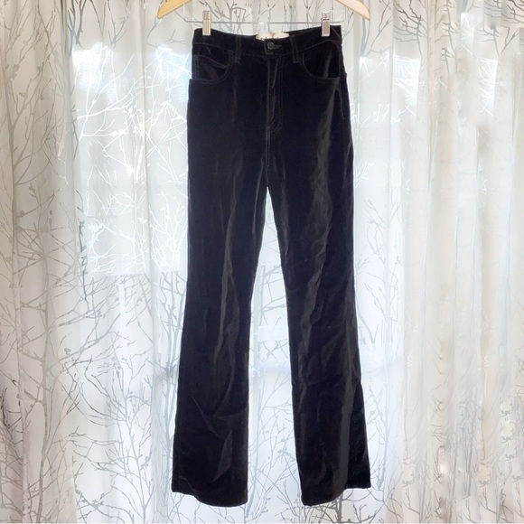 REFORMATION BLACK MALI STRETCH VELVET PANTS high rise bootcut flare velour jeans - Picture 2 of 13